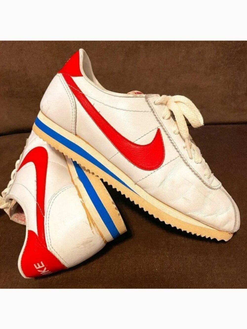 Rare Forest Gump VINTAGE 1982 NIKE LEATHER CORTEZ Womens 7.5 US White Red